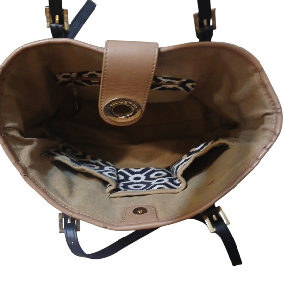 Spartina 449 Black and White Leather and Linen Shoulder Bag Tote - Picture 6 of 15